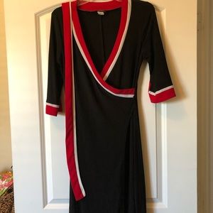 Black with red and white knit dress